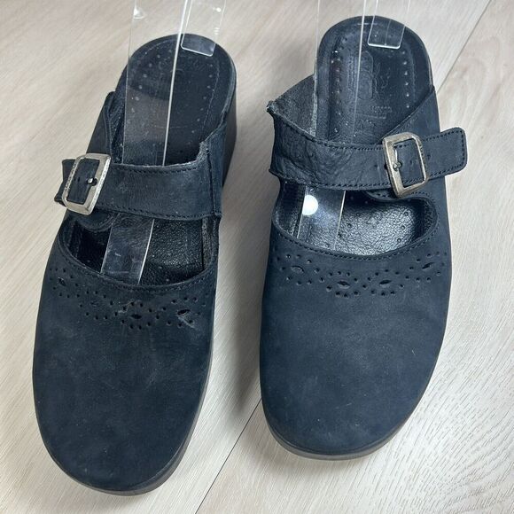 Fly Flot Black Suede Mules Clogs Womens 40 EU 8.5 US Comfort Shoe Made in Italy - Picture 1 of 12